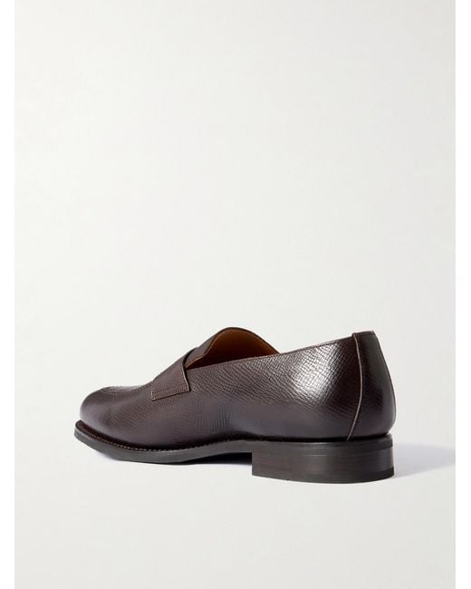 Majordome Brown M08 Cross-grain Leather Penny Loafers for men