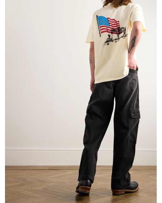 T-shirt in jersey di cotone con logo American Flag Cowboy di One Of These Days in Natural da Uomo