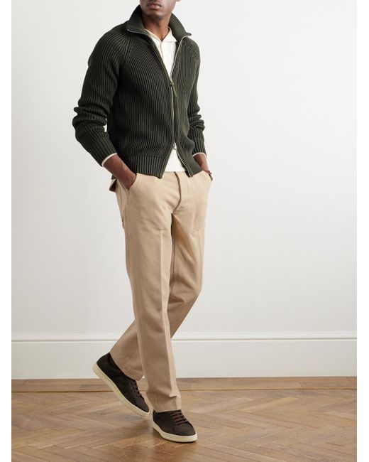 Pantaloni a gamba dritta in twill di cotone di Tom Ford in Natural da Uomo