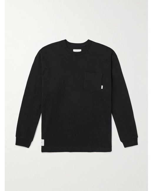 (w)taps Black Logo-Print Appliquéd Cotton-Jersey T-Shirt for men