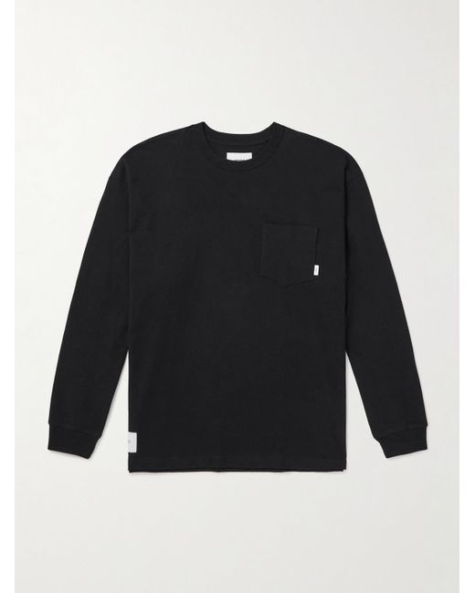 (w)taps Black Logo-print Appliquéd Cotton-jersey T-shirt for men