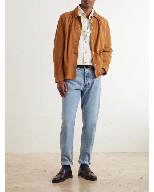 Brunello Cucinelli Natural Cutaway-Collar Cotton-Corduroy Western Shirt for men