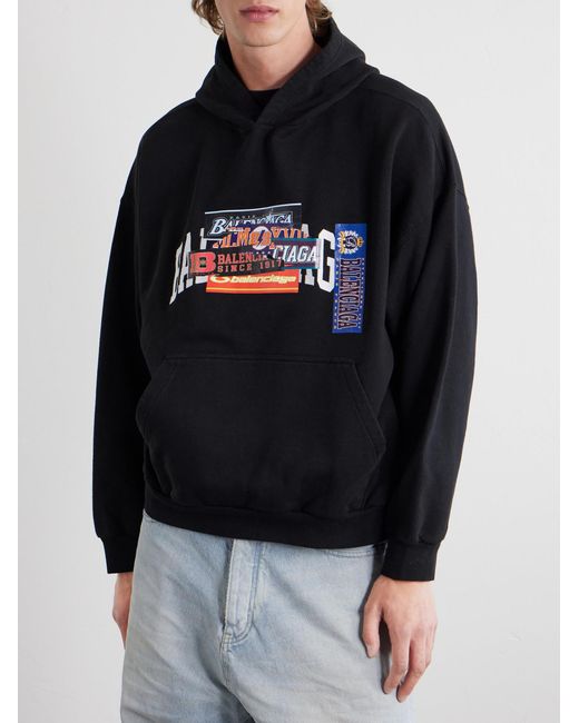 Balenciaga Blue Logo-Detailed Cotton-Jersey Hoodie for men