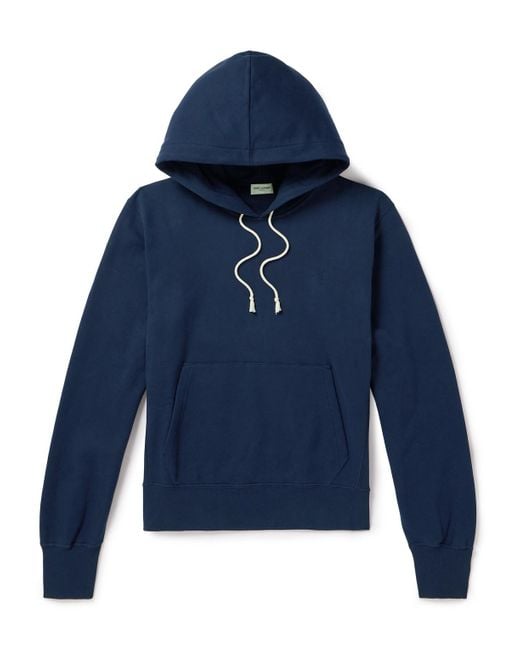Saint Laurent Blue Logo-embroidered Cotton-jersey Hoodie for men