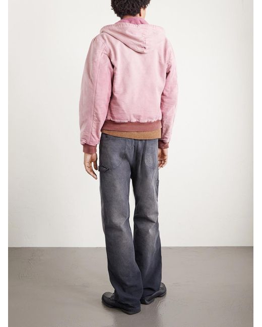 Auralee Pink Garment-dyed Cotton-canvas Zip-up Hooded Jacket for men