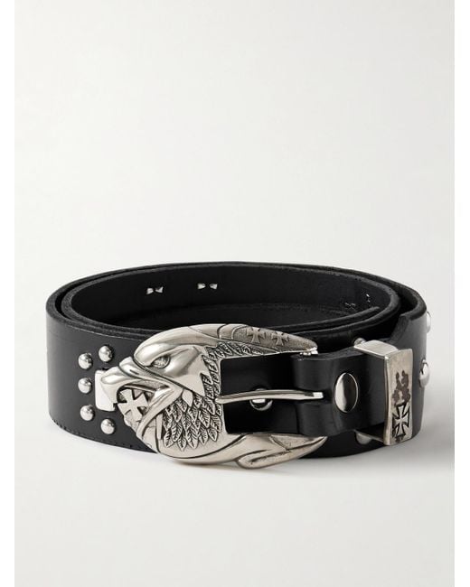 Enfants Riches Deprimes Black 4.5Cm Eagle Petit Iron Cross Studded Leather Belt for men