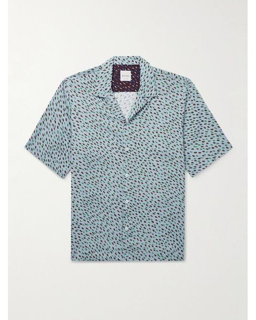Paul Smith Blue Convertible-Collar Printed Crepe De Chine Shirt for men
