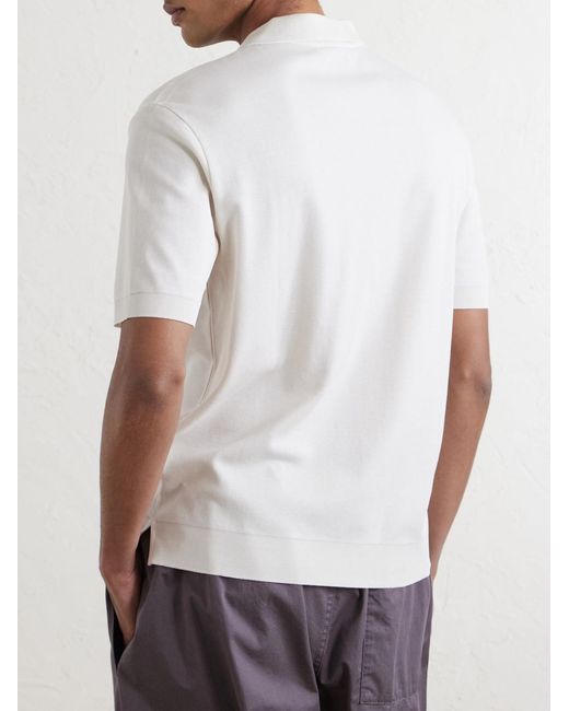 Altea White Pierre Honeycomb-knit Cotton-piqué Polo Shirt for men