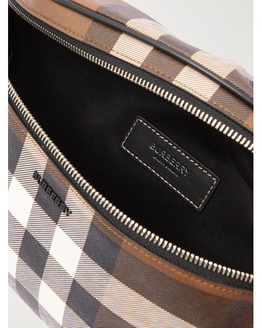 Burberry Brown Logo-embossed Checked Leather Belt Bag for men
