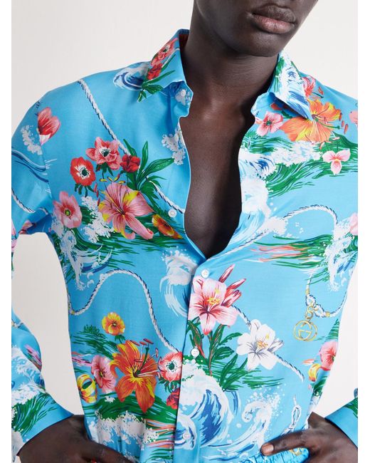 Gucci Blue Printed Satin Shirt for men