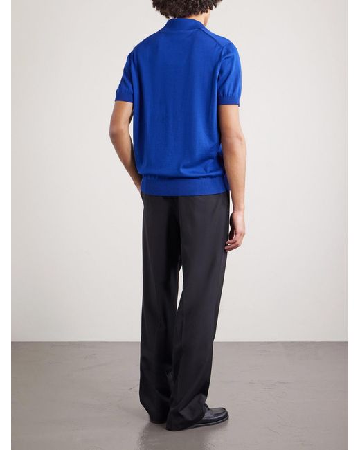 Dunhill Blue Slim-fit Cotton And Mulberry Silk-blend Polo Shirt for men