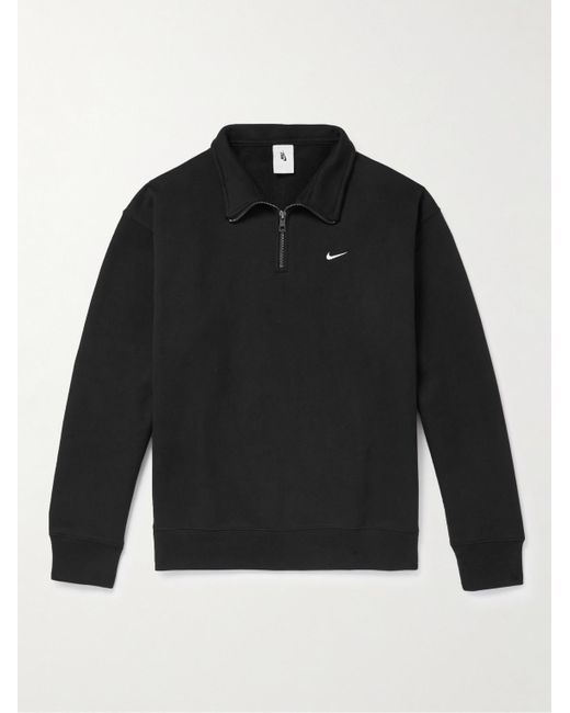 Logo-Embroidered Cotton-Terry Half-Zip Sweatshirt di Nike in Black da Uomo