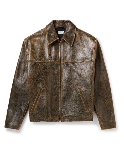 Guess USA Brown Distressed Leather Jacket for men