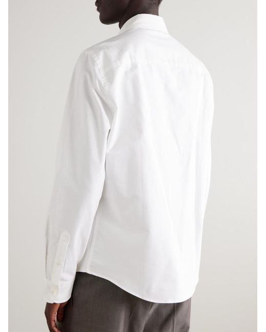 AMI White Button-Down Collar Logo-Embroidered Cotton Oxford Shirt for men