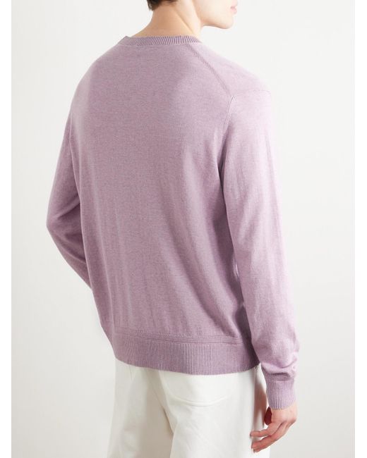 Pullover in misto cotone e cashmere con logo ricamato di Etro in Purple da Uomo