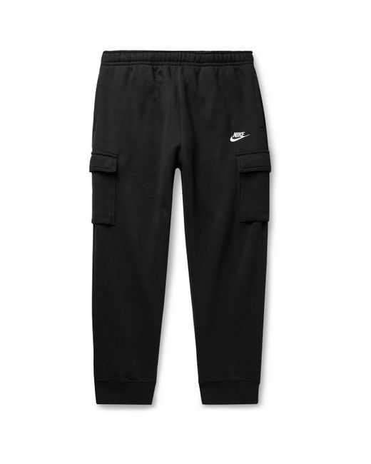 Nike Black Sportswear Club Slim-fit Tapered Cotton-blend Jersey Cargo Sweatpants for men