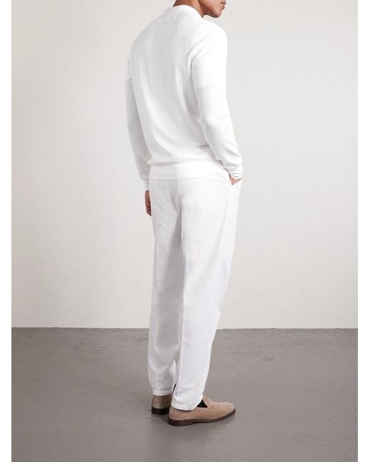 Brunello Cucinelli White Ribbed Cotton Polo Shirt for men
