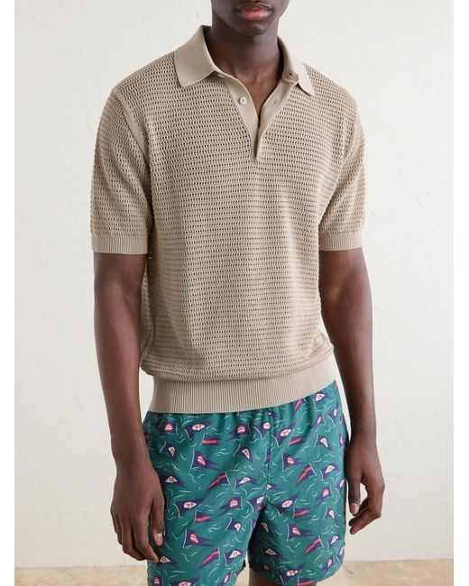 Drake's White Mesh-Knit Cotton Polo Shirt for men