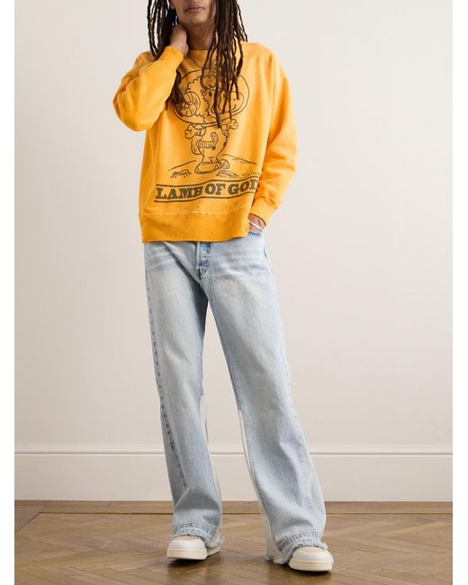 SAINT Mxxxxxx Yellow Distressed Printed Cotton-Jersey Sweatshirt for men