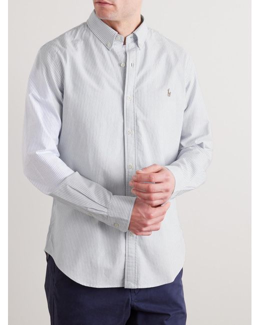 Polo Ralph Lauren White Slim-Fit Striped Cotton Oxford Shirt for men