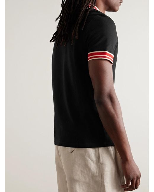 Valentino Garavani Black Logo-Appliquéd Striped Cotton-Piqué Polo Shirt for men