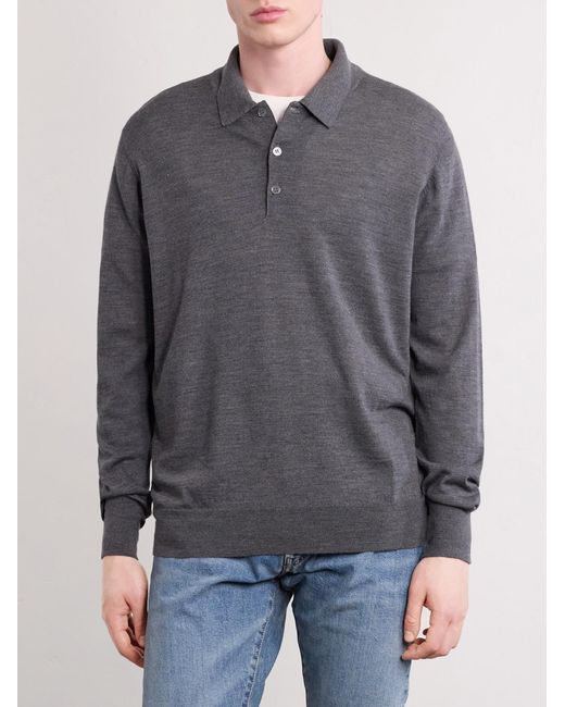 William Lockie Gray Virgin Wool Polo Shirt for men