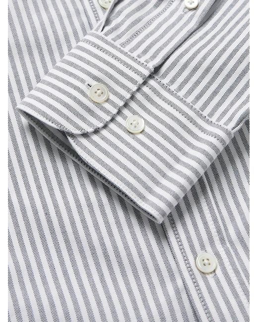 Portuguese Flannel Gray Belavista Button-Down Collar Pinstriped Cotton Oxford Shirt for men