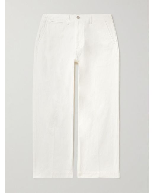 Beams Plus White Wide-leg Herringbone Cotton-twill Trousers for men