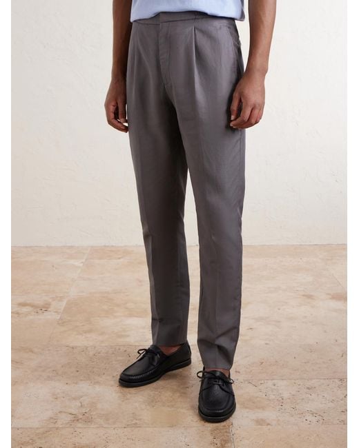 Officine Generale Gray Drew Tapered Pleated Lyocell, Linen And Cotton-Blend Trousers for men