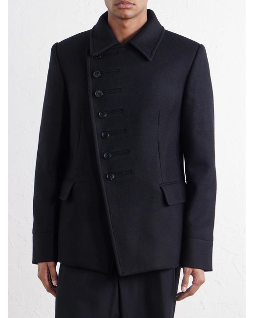 Dries Van Noten Blue Double-Breasted Wool-Blend Twill Blazer for men
