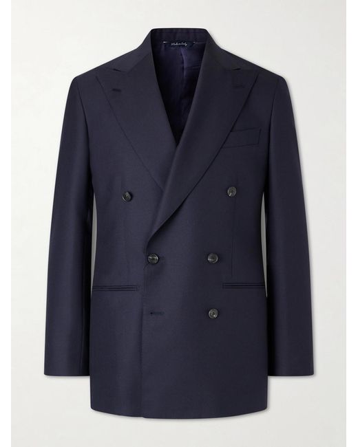 Saman Amel Blue Double-breasted Wool Suit Jacket for men