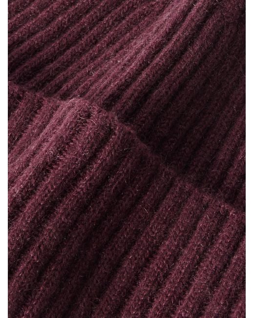 Brunello Cucinelli Red Ribbed Cashmere Beanie for men