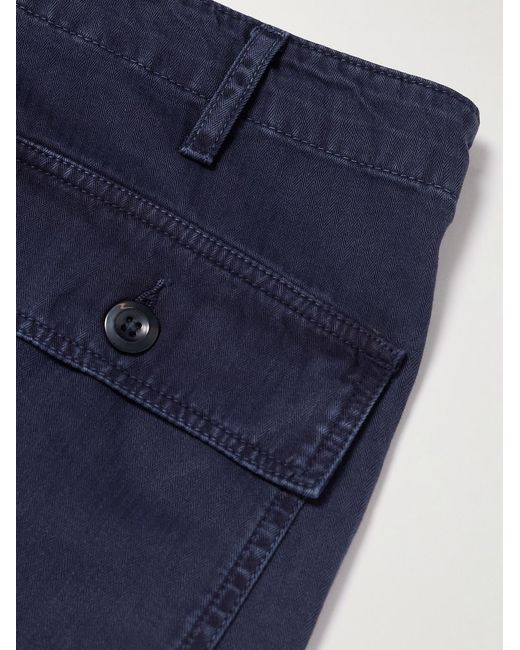 Hartford Blue Fatigue Straight-Leg Garment-Dyed Herringbone Cotton-Gabardine Trousers for men