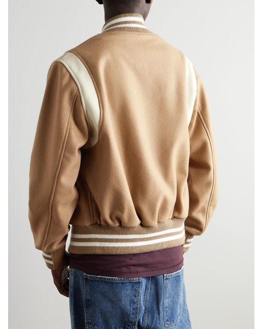 Golden Bear Natural The Hayes Leather-Panelled Wool-Blend Varsity Jacket for men