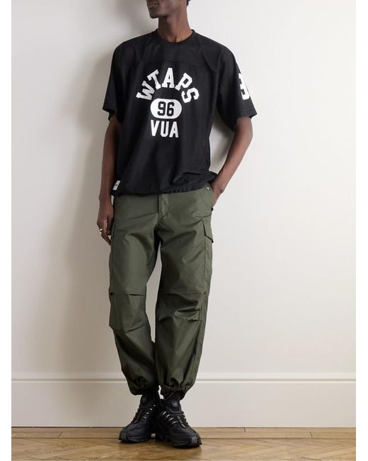 (w)taps Green Straight-Leg Cotton And Nylon-Blend Drawstring Cargo Trousers for men