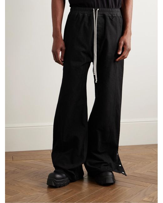 Rick Owens Black Pusher Wide-Leg Cotton-Canvas Drawstring Trousers for men