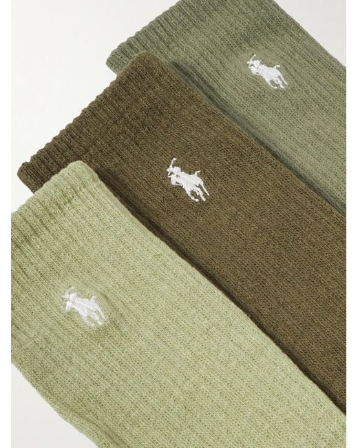 Confezione da tre paia di calze in misto cotone a coste con logo ricamato di Polo Ralph Lauren in Green da Uomo