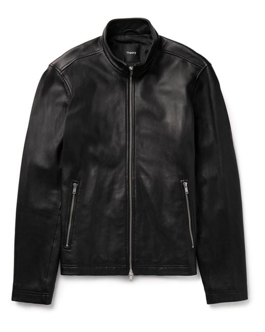 Theory Black Morvek Slim-fit Leather Jacket for men