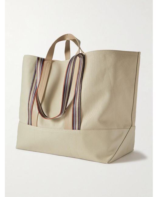 Paul Smith Natural Striped Leather And Webbing-trimmed Cotton-blend Canvas Tote Bag for men