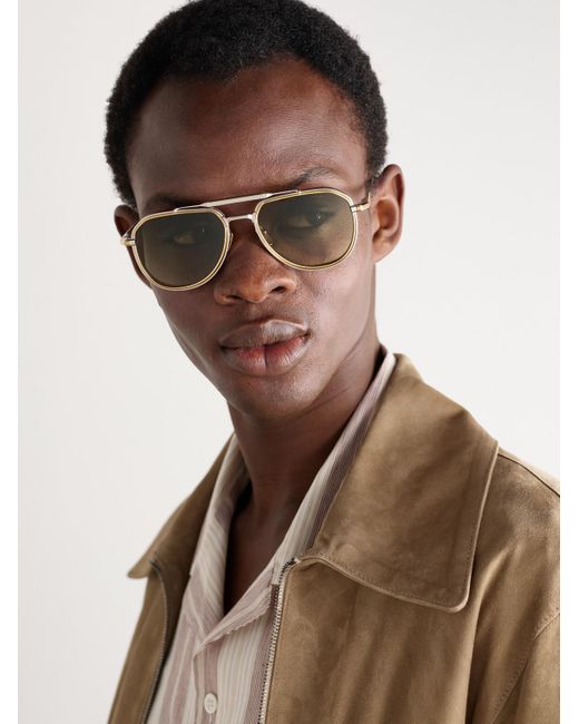 Jacques Marie Mage Natural Commander Aviator-Style Brushed Two-Tone Beta Titanium Sunglasses for men