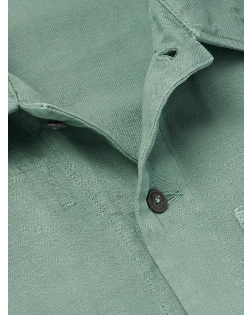 C P Company Green Logo-appliquéd Cotton And Linen-blend Overshirt for men