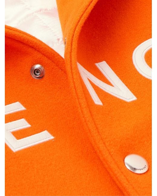 Givenchy Orange Logo-Embossed Wool-Blend And Full-Grain Leather Jacket for men