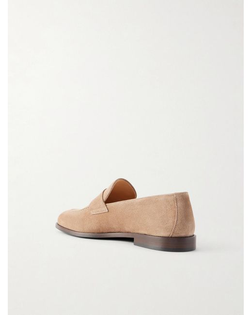 Brunello Cucinelli White Calf Suede Penny Loafers for men