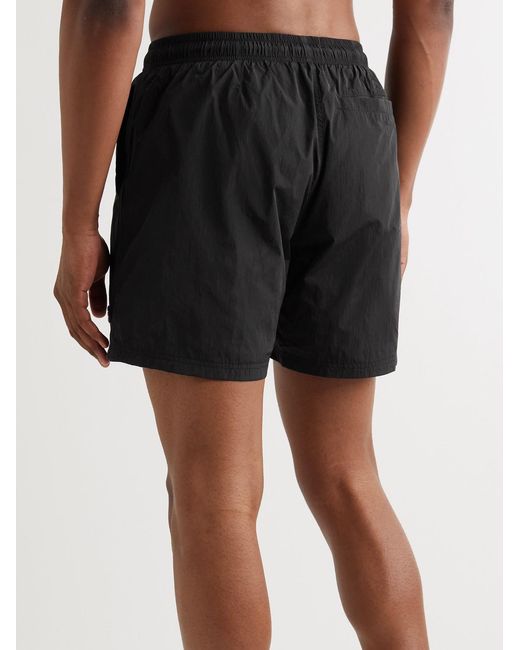 FRAME Black Straight-Leg Short-Length Logo-Appliquéd Swim Shorts for men
