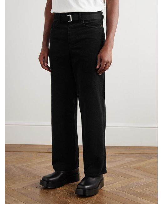 Sacai Black Straight-Leg Belted Cotton-Blend Corduroy Trousers for men