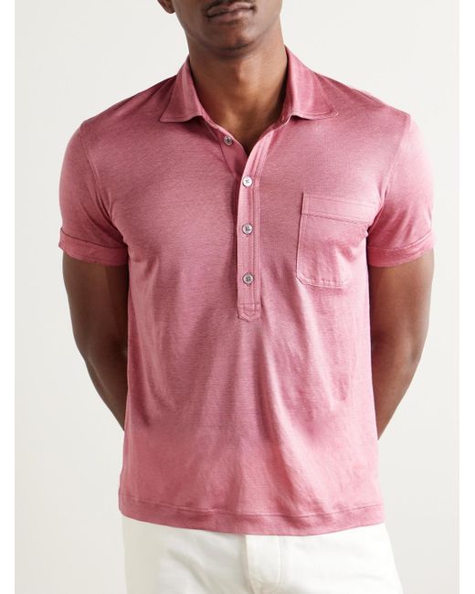 Tom Ford Pink Slim-Fit Silk And Linen-Blend Polo Shirt for men