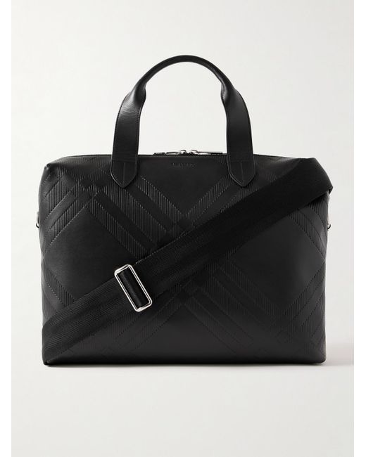 Burberry Black Embossed Leather Briefcase for men