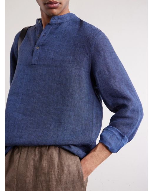 Mr P. Blue Herringbone Linen Shirt for men