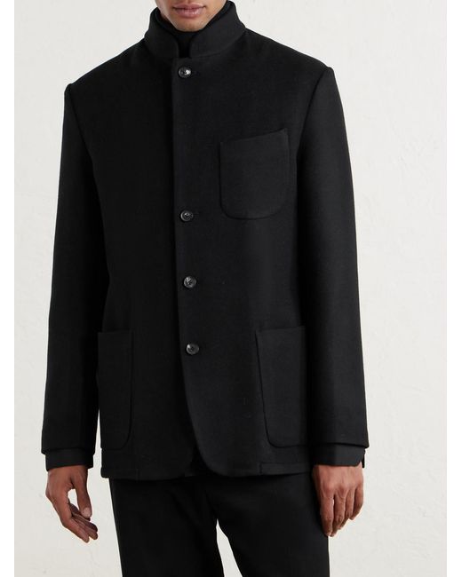 Saman Amel Black Nehru Wool Jacket for men