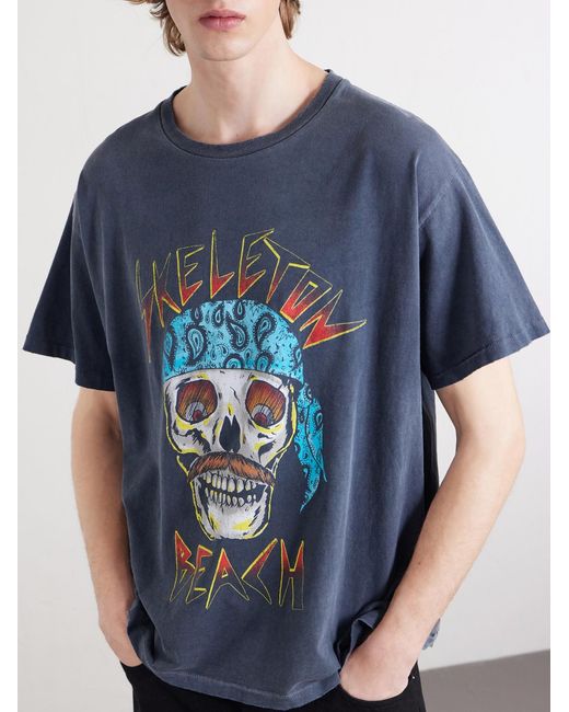 GALLERY DEPT. Blue Skeleton Beach Distressed Printed Cotton T-Shirt for men